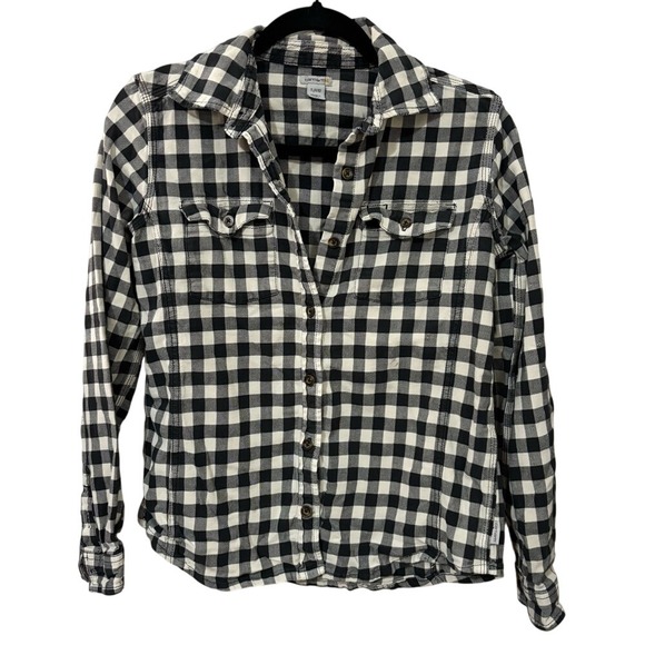 Carhartt Black and White Long Sleeve Notched Collar Shirt Plaid Gingham Checkere - Picture 1 of 8